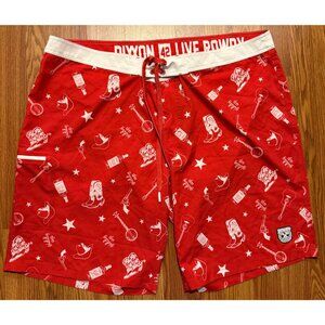 Dixxon Giddy Up Live Rowdy Board Shorts Mens 42 8" Red Swim Trunks